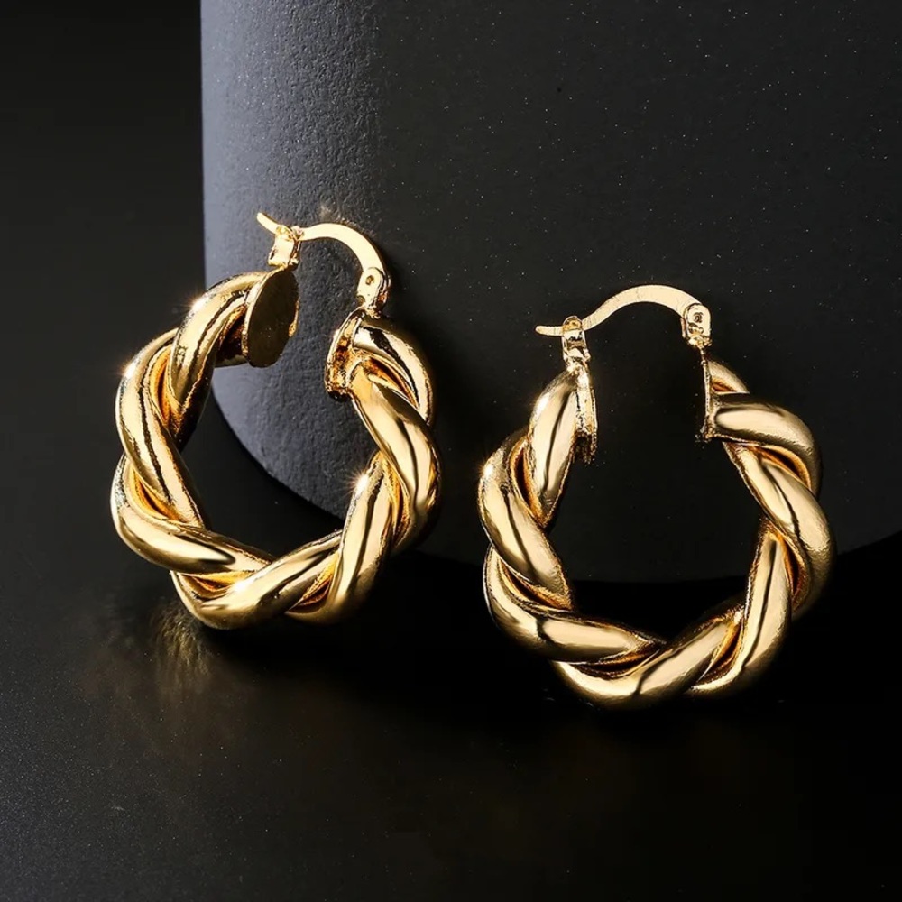 Gold Twisted Hoop Earrings - Women